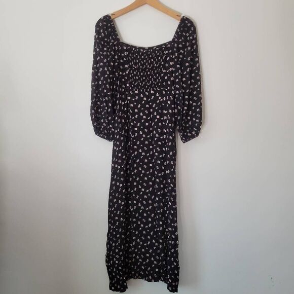 Sanctuary Smocked Floral Midi Dress Black Cream Size 2 - Picture 7 of 9